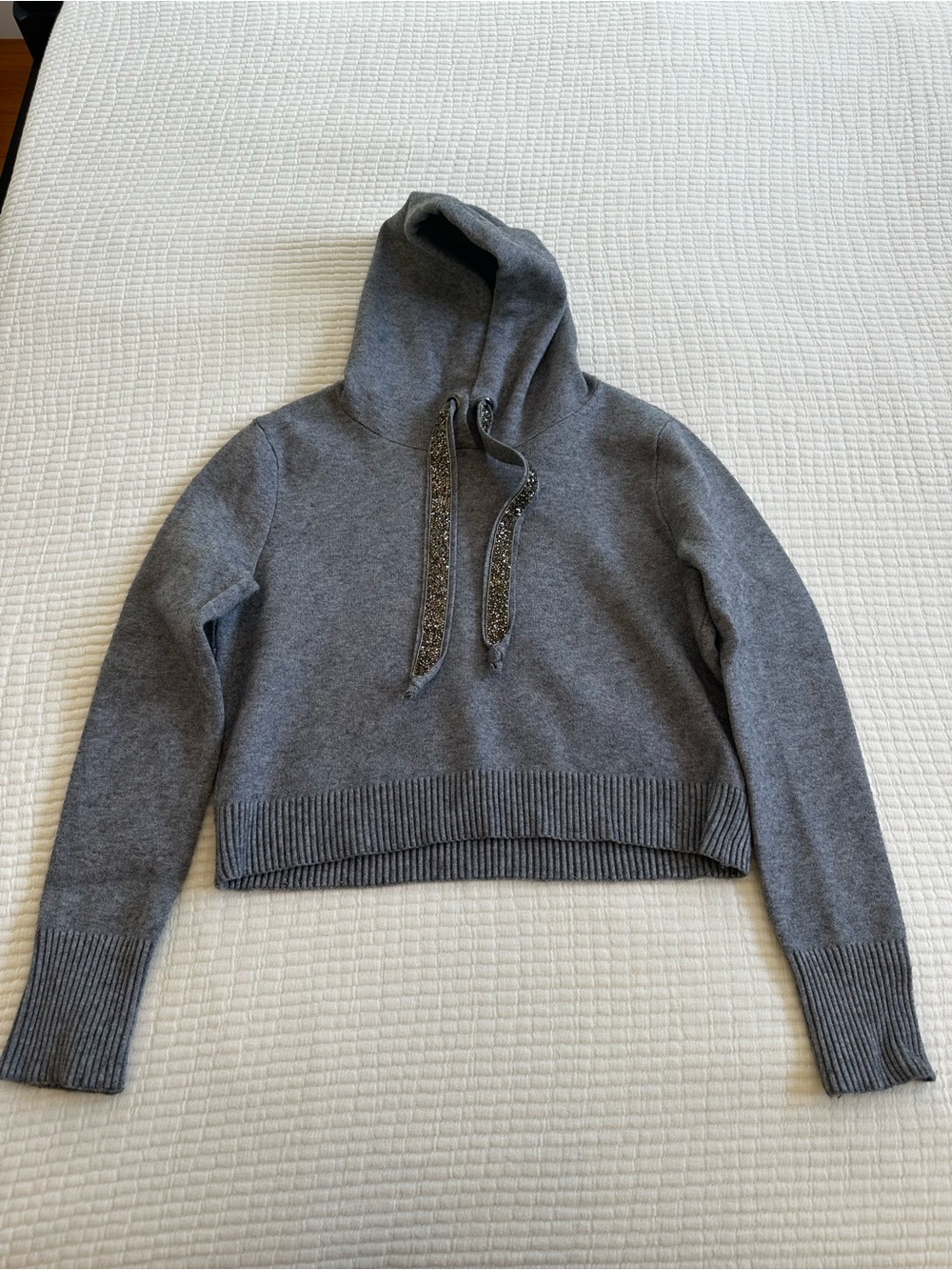 Zara Sparkle Detail Gray Hooded Cropped Knit Sweater